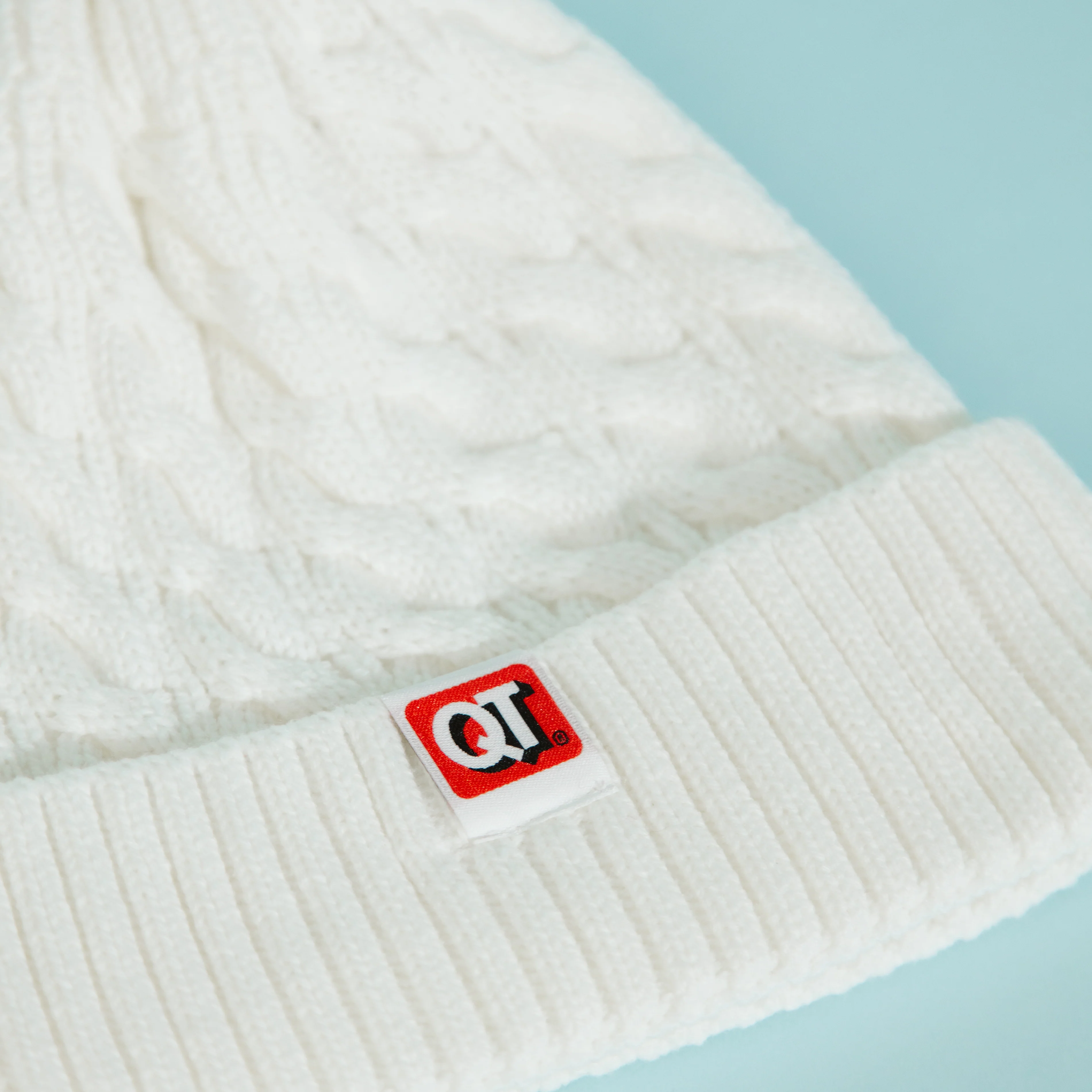 QT White Cable Knit Beanie